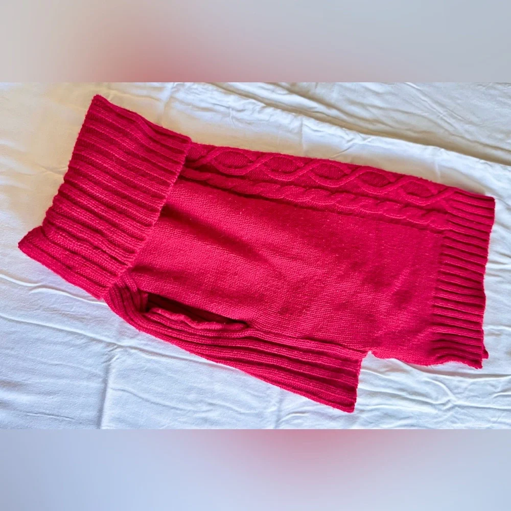 Red Cable Knit Dog Sweater w Turtleneck
